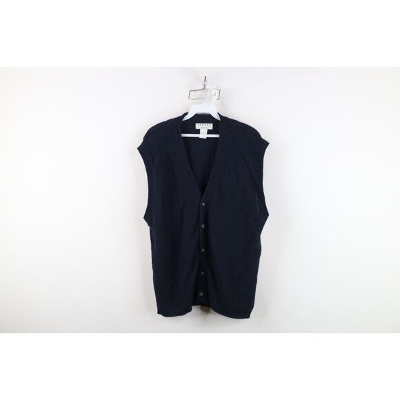 Vintage 90s Streetwear Mens Large Blank Thermal Crochet Knit Sweater Vest USA - Picture 1 of 9